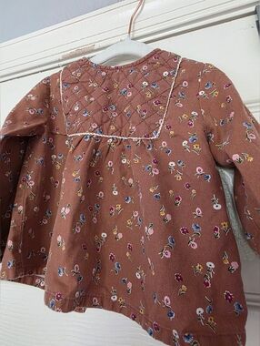 Zara Baby Girl Long Sleeve Boho Peasant Floral TopQuilted Bodice Size 12-18M